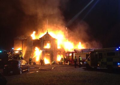 Arcadia SFX emmerdale home farm frontage ablaze